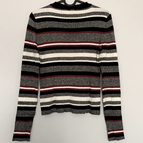 Fall Winter Ribbed Striped Fitted Long Sleeve Crew Neck Top in Multicolor (S) - Picture 3 of 3